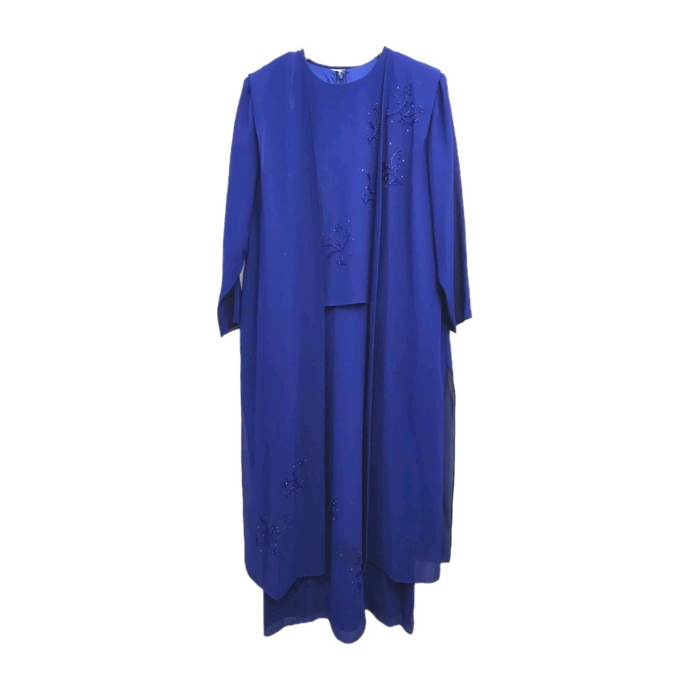 2 Piece David's Bridal Dress 18WP Royal Blue Evening Gown W Matching Sheer Cover
